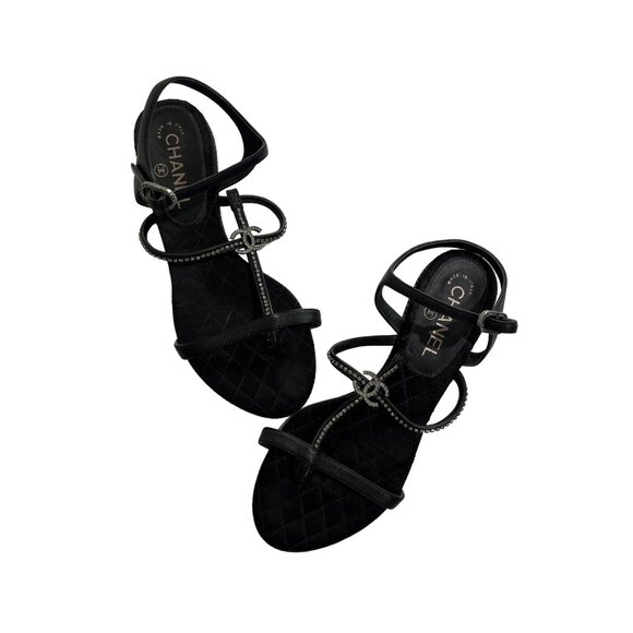 Chanel Embellished Strappy CC Sandals in Black - Picture 1 of 6
